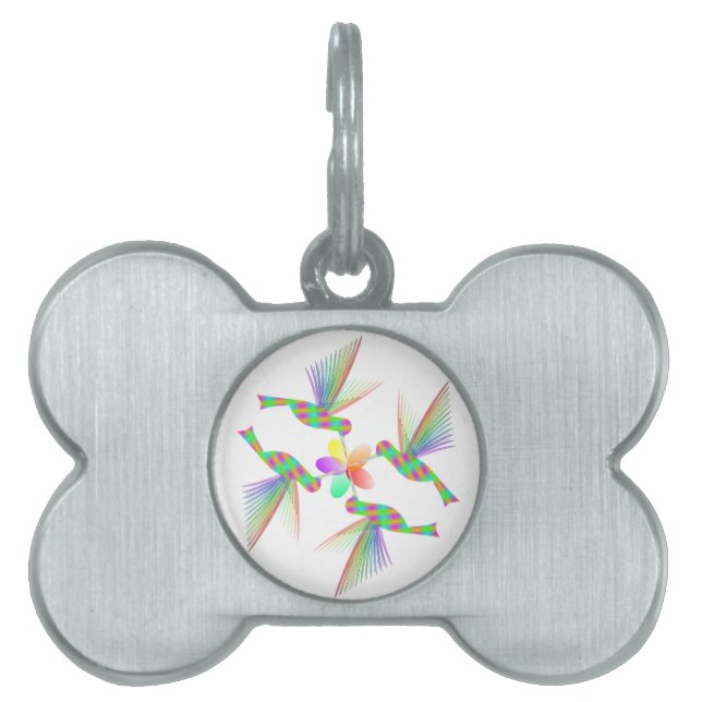 Médaillons Pour Animaux Domestiques Colibris Arc-En-Ciel Embrasser Une Fleur (Devant)