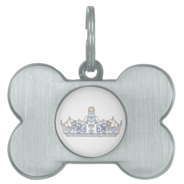 Médaillons Pour Animaux Domestiques couronne d'argent diamants de coeur mode brillante (Devant)