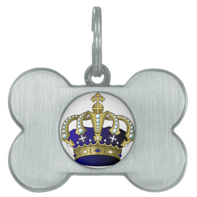 Médaillons Pour Animaux Domestiques Couronne royale de bleu et d'or (Devant)
