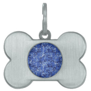 Médaillons Pour Animaux Domestiques Décor de texture Camouflage bleu marine Pixels num