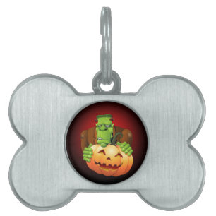Médaillons Pour Animaux Domestiques Dessin de Frankenstein Monster avec Citrouille