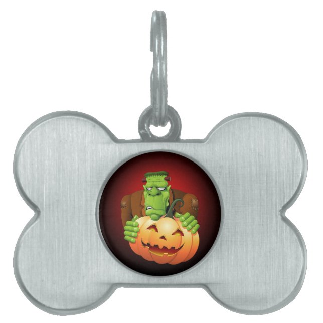 Médaillons Pour Animaux Domestiques Dessin de Frankenstein Monster avec Citrouille (Devant)
