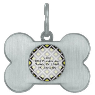 Médaillons Pour Animaux Domestiques Diamants d'ikat gris foncé, noir, jaune par STaylo