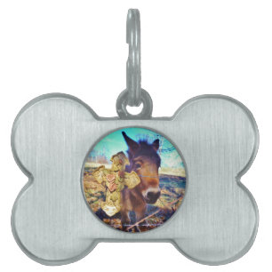 Médaillons Pour Animaux Domestiques Donkey avec croix Rose