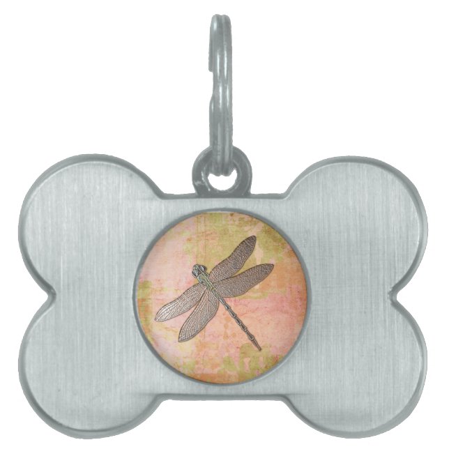 Médaillons Pour Animaux Domestiques Dragonfly d'impressions roses (Devant)