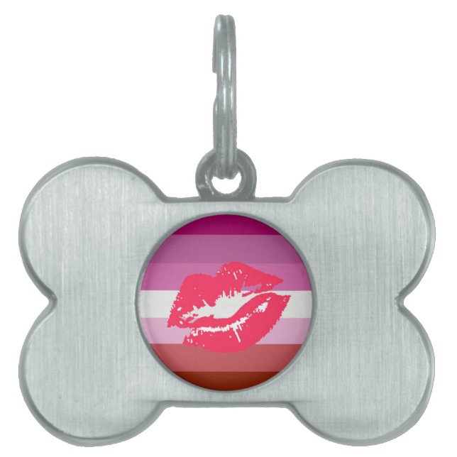 Médaillons Pour Animaux Domestiques Drapeau de fierté lesbienne au rouge à lèvres (Devant)