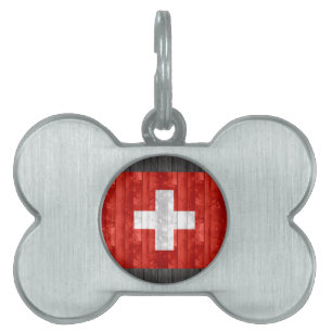 Médaillons Pour Animaux Domestiques Drapeau suisse en bois
