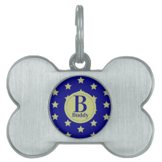 Médaillons Pour Animaux Domestiques Elegant Gold & Blue Star Pattern Monogram