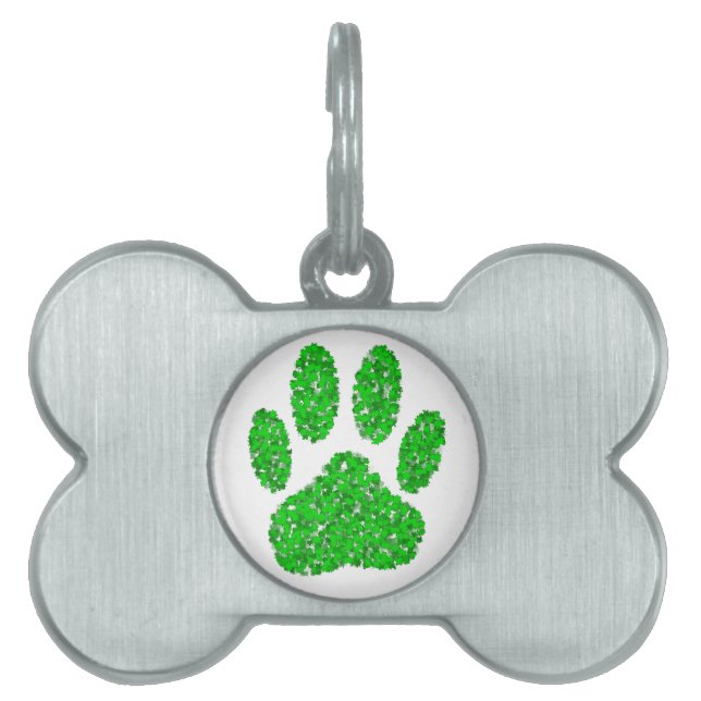 Médaillons Pour Animaux Domestiques Empreinte de patte de chien de feuillage vert (Devant)