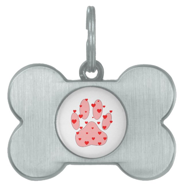 Médaillons Pour Animaux Domestiques Empreinte de patte rose aux coeurs (Devant)