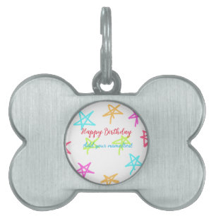 Médaillons Pour Animaux Domestiques Etoiles colorées heureux anniversaire ajouter nom