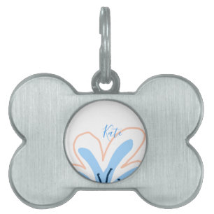 Médaillons Pour Animaux Domestiques Fleur pastel orange bleu ajouter nom cadeau rétro