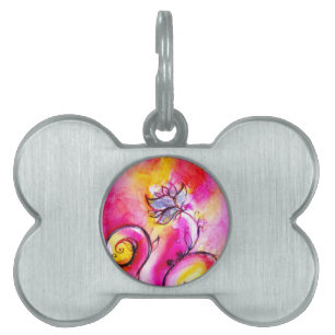 Médaillons Pour Animaux Domestiques FLEURS BLANCHES fuchsia jaune rose