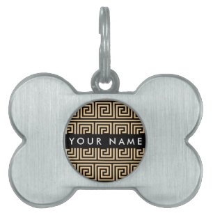 Médaillons Pour Animaux Domestiques Grec Meander Key Brown, Votre Nom, Personnaliser