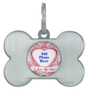 Médaillons Pour Animaux Domestiques I Love My Cats ! Photo Red Hearts