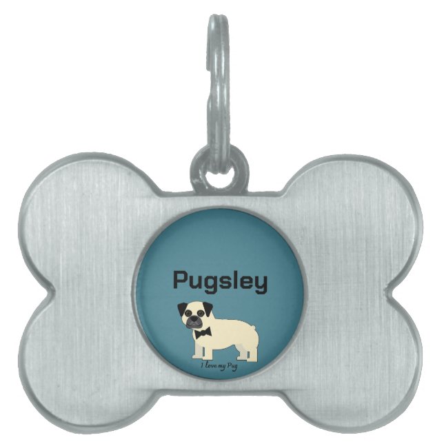 Médaillons Pour Animaux Domestiques J'aime mon Pug (Devant)