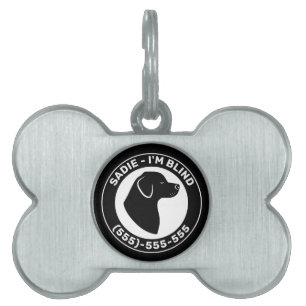 Médaillons Pour Animaux Domestiques Je suis aveugle - Silhouette de chien noir aux yeu
