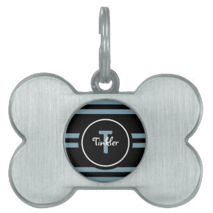 Médaillons Pour Animaux Domestiques Joli Dusty Bleu Bleu Bleu Rayures Monogramme Chien