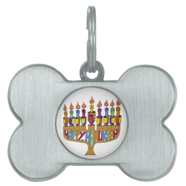 Médaillons Pour Animaux Domestiques Judaica Happy Hanukkah (Devant)