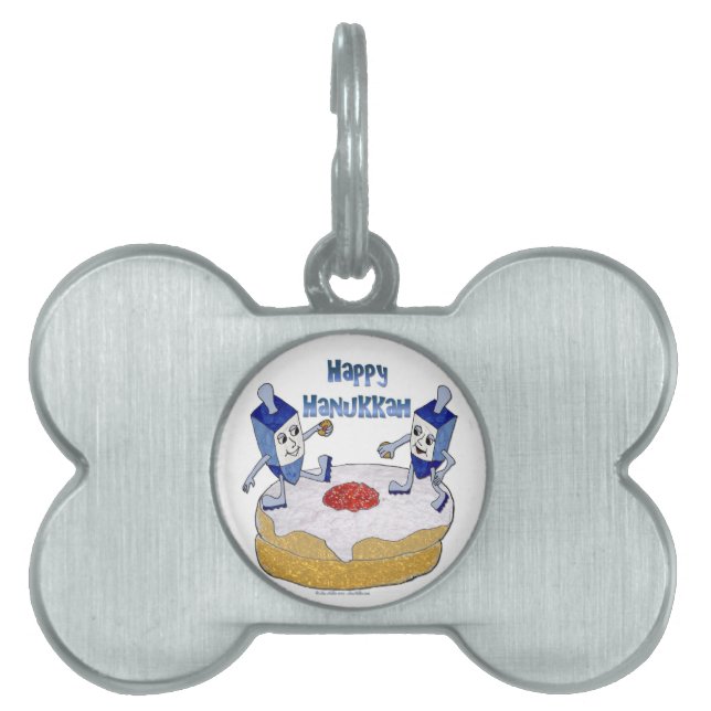 Médaillons Pour Animaux Domestiques Judaica Happy Hanukkah Dancing Dreidels (Devant)