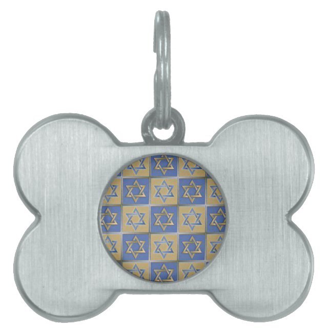 Médaillons Pour Animaux Domestiques Judaica Star de David Metal Gold Blue (Devant)