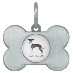 Médaillons Pour Animaux Domestiques Lévrier Italien Noir Et Blanc & Numéro De Téléphon
