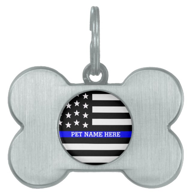 Médaillons Pour Animaux Domestiques Ligne bleue mince - Drapeau américain personnalisé (Devant)