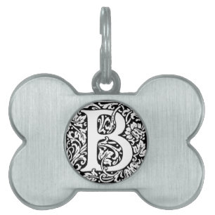 Médaillons Pour Animaux Domestiques Monogramme B initial. Nom customisé Modèle floral