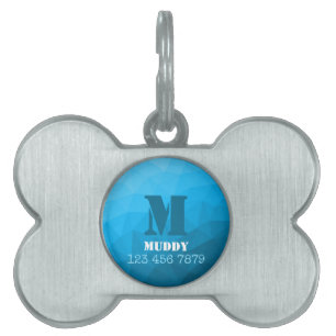 Médaillons Pour Animaux Domestiques Motif de maillage géométrique bleu cyan monogramme