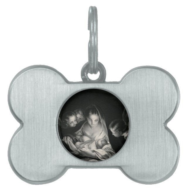 Médaillons Pour Animaux Domestiques Nativity Baby Jésus Virgin Mary Angels Black White (Devant)