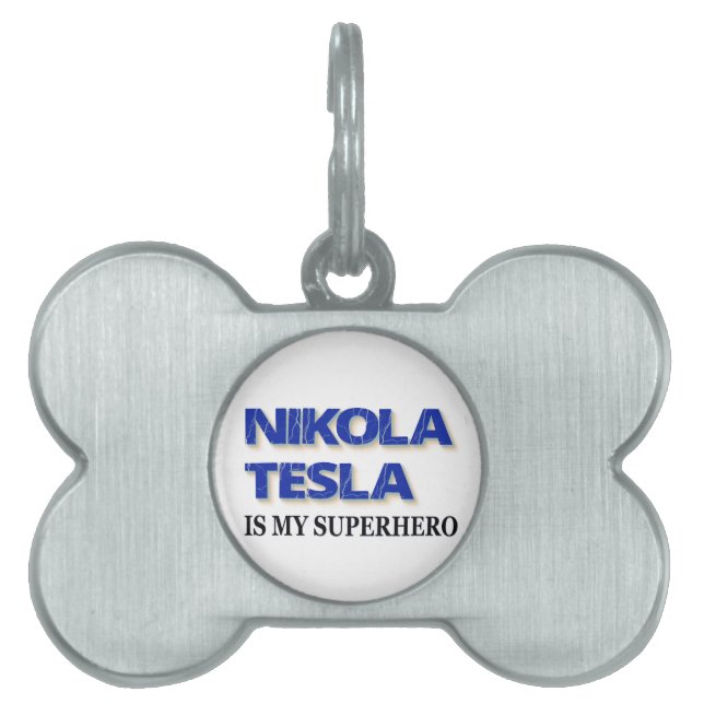 Médaillons Pour Animaux Domestiques Nikola Tesla est mon super-héros (Devant)