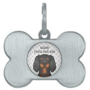 Médaillons Pour Animaux Domestiques Noir & Tan Cavalier King Charles Spaniel & Texte
