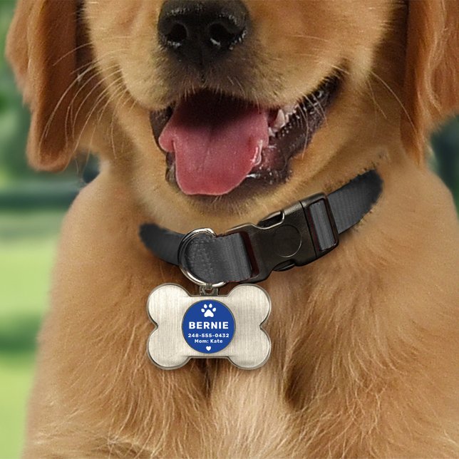 Médaillons Pour Animaux Domestiques Nom de chien personnalisé moderne bleu (Créateur téléchargé)