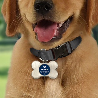 Médaillons Pour Animaux Domestiques Nom de chien personnalisé moderne Marine Bleu