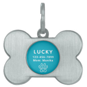 Médaillons Pour Animaux Domestiques Nom de chien personnalisé moderne mignon bleu