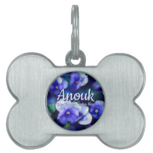 Médaillons Pour Animaux Domestiques Pansies bleues Pansy Fleur Floral Personnalisé