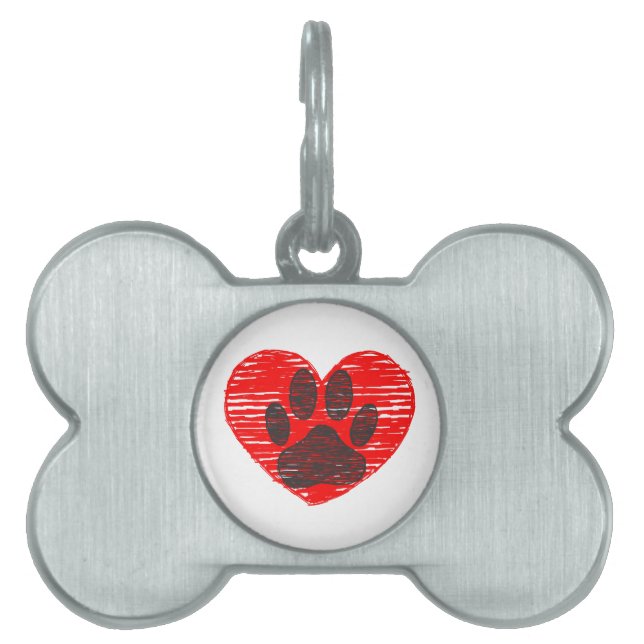 Médaillons Pour Animaux Domestiques Paw Chien Croquis Dans Le Coeur Rouge (Devant)