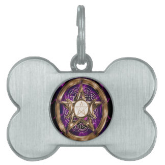 Médaillons Pour Animaux Domestiques Pentacle Purple et Gold Triple Moon