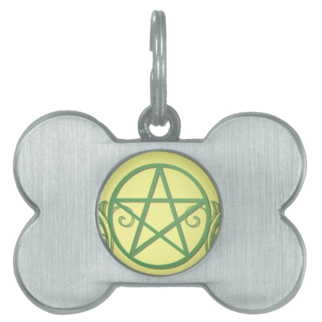 Médaillons Pour Animaux Domestiques Pentacle vert aux fleurs (Devant)