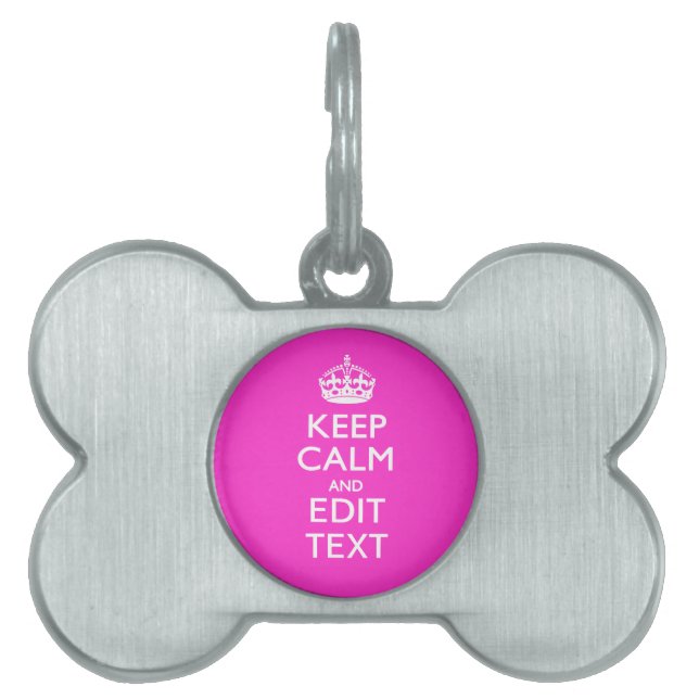 Médaillons Pour Animaux Domestiques Personnalisé KEEP CALM ET votre texte rose vif (Devant)