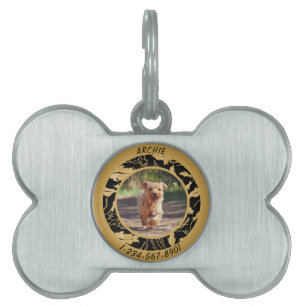 Médaillons Pour Animaux Domestiques Personnaliser Feuille d'Or Fausse sur Noir Chien P