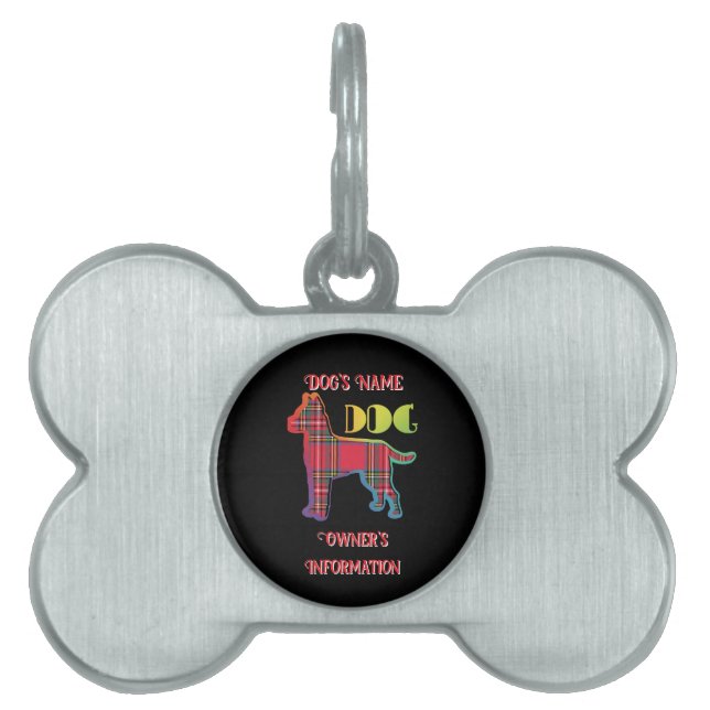 Médaillons Pour Animaux Domestiques Personnaliser Red Plaid Black DOG Bone (Devant)