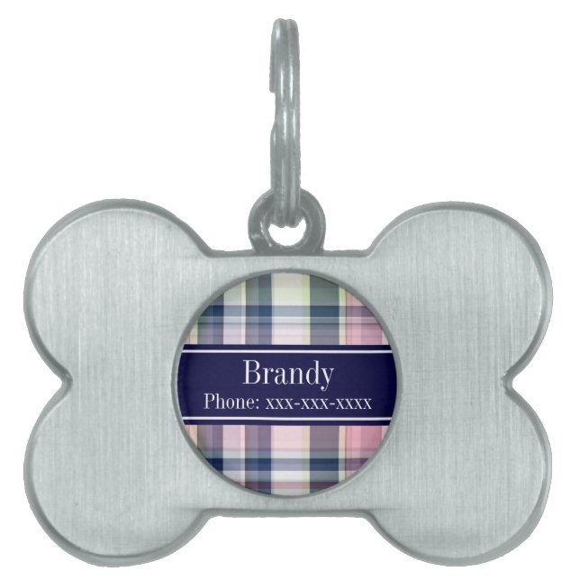 Médaillons Pour Animaux Domestiques Pink Navy Green White Preppy (Devant)