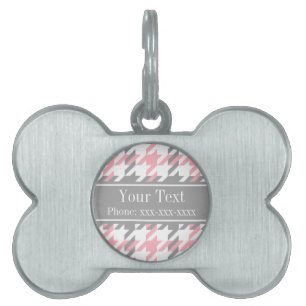 Médaillons Pour Animaux Domestiques Pink White Dk Gray Houndstooth Nom Monogram
