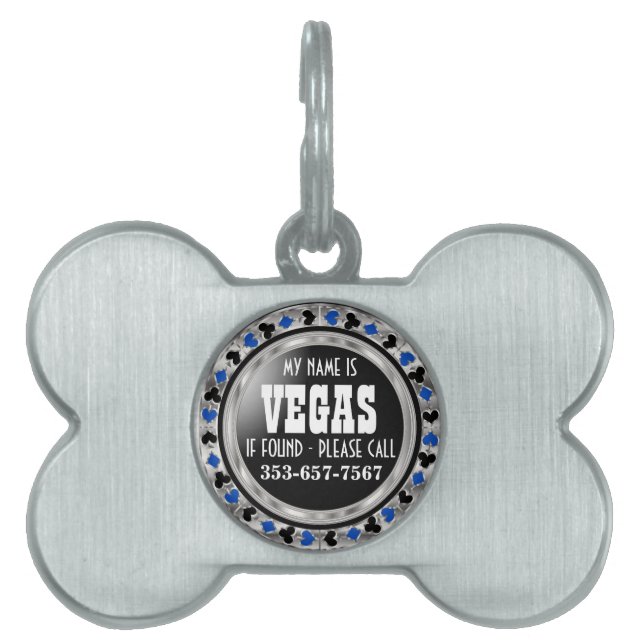 Médaillons Pour Animaux Domestiques Poker Chip Blue Design | Personnaliser (Devant)