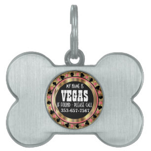 Médaillons Pour Animaux Domestiques Poker Chip Pink Design   Personnaliser Numéro d'id