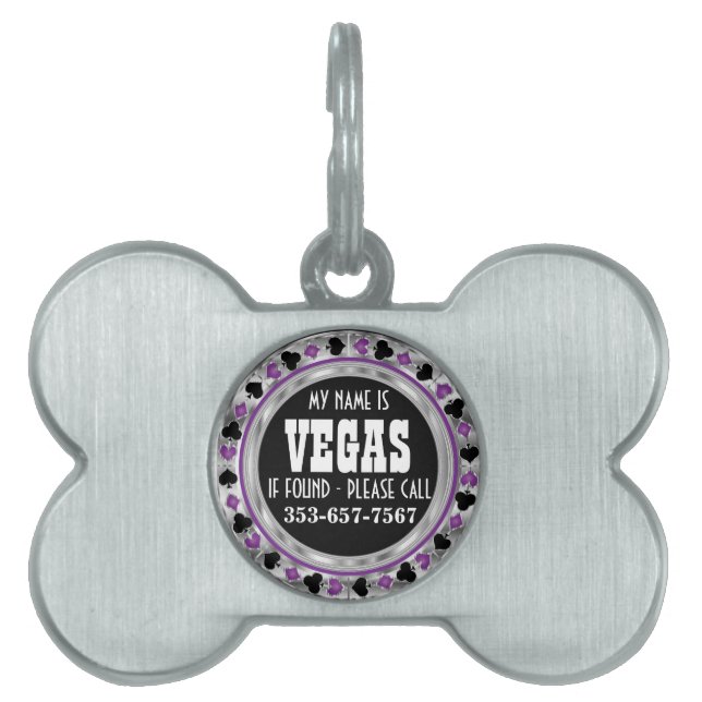 Médaillons Pour Animaux Domestiques Poker Chip Purple Design | PERSONNALISER (Devant)