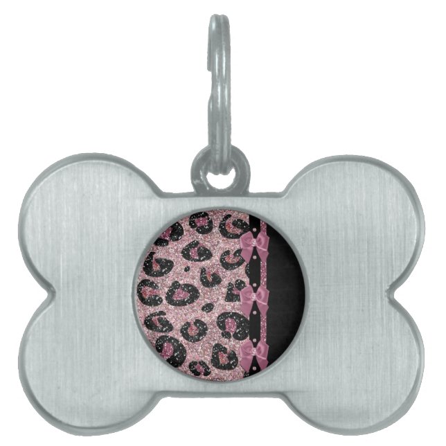 Médaillons Pour Animaux Domestiques RAB Rockabilly Pink Leopard Ribbon Bows (Devant)