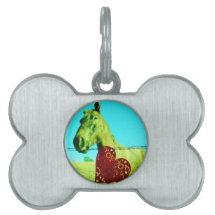 Médaillons Pour Animaux Domestiques Red Heart and Horse