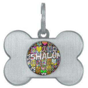 Médaillons Pour Animaux Domestiques Retro 60s Psychedelic Shalom LOVE